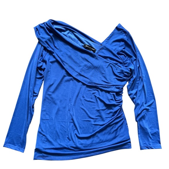 Ashley Stewart Blue Mesh Asymmetrical Long Sleeve Blouse NWT - Picture 1 of 6